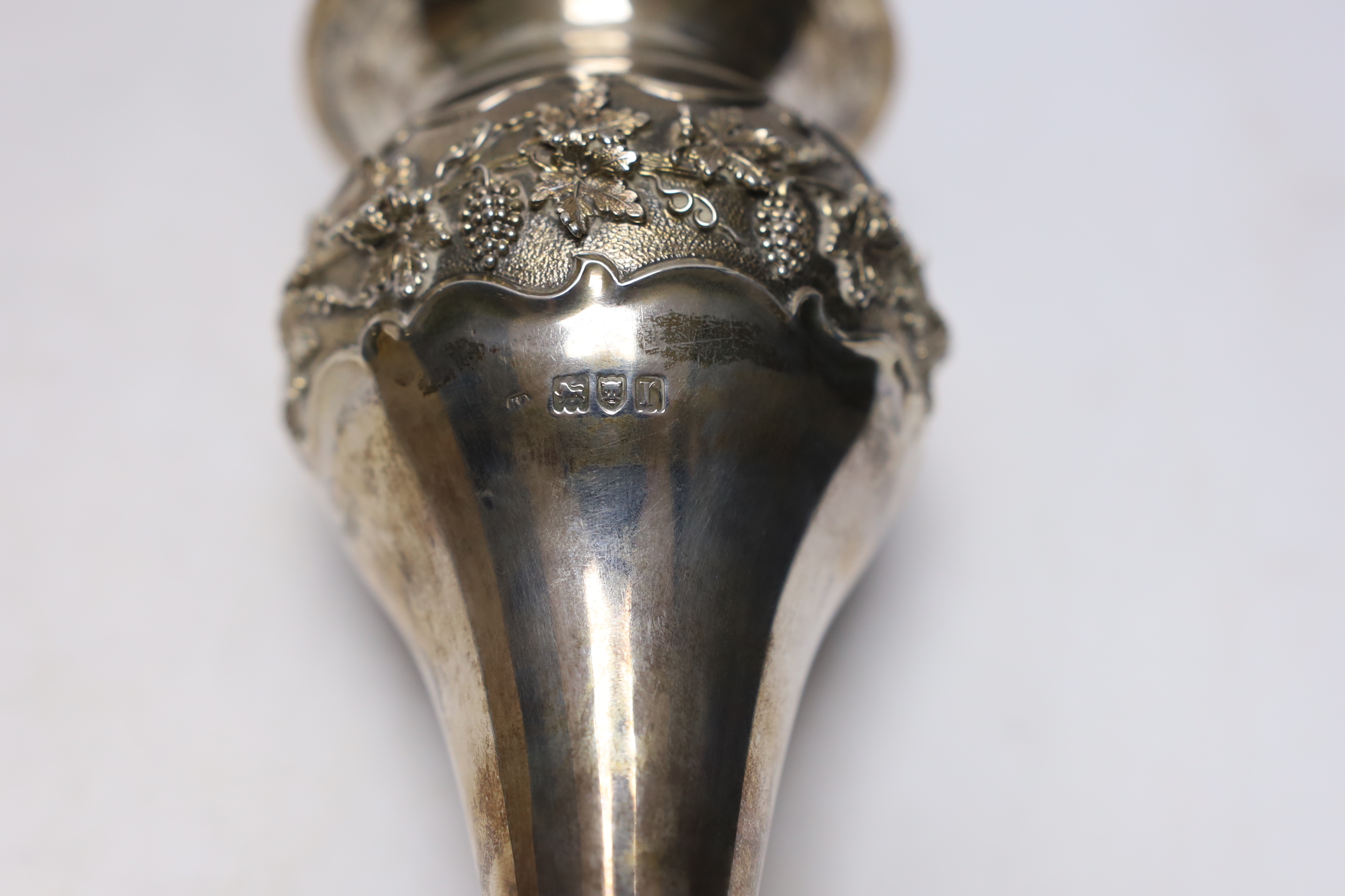 A pair of George V silver mounted posy vases, with engraved presentation inscriptions, London, 1912, 18.6cm.